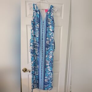 Lilly Pulitzer Donna Maxi Romper Dress Succulent Blue Coronado Crab Size 4